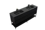 72" Black Wall Mount Double Sink Bathroom Vanity with Black Engineered Quartz Countertop & Open Shelf – Image 4