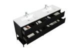 72" Black Wall Mount Double Sink Bathroom Vanity with White Polymarble Countertop & Open Shelf – Image 5