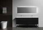 72" Black Wall Mount Double Sink Bathroom Vanity with White Polymarble Countertop & Open Shelf – Image 2
