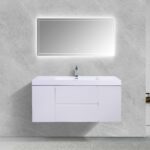 48" Glossy White Wall Mount Single Sink Bathroom Vanity with White Polymarble Countertop – Image 4