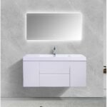 48" Glossy White Wall Mount Single Sink Bathroom Vanity with White Polymarble Countertop