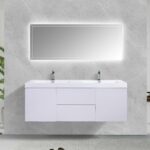 60" Glossy White Wall Mount Double Sink Bathroom Vanity with White Polymarble Countertop