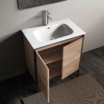 30" Rough Oak and Black Metal Frame Freestanding Single Sink Bathroom Vanity with White Ceramic Countertop - Image 6