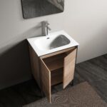 24" Rough Oak and Black Metal Frame Freestanding Single Sink Bathroom Vanity with White Ceramic Countertop – Image 6