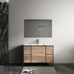48" Rough Oak and Black Metal Frame Freestanding Single Sink Bathroom Vanity with White Ceramic Countertop - Image 5