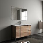 48" Rough Oak and Black Metal Frame Freestanding Single Sink Bathroom Vanity with White Ceramic Countertop - Image 6
