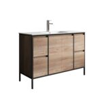 48" Rough Oak and Black Metal Frame Freestanding Single Sink Bathroom Vanity with White Ceramic Countertop - Image 3