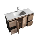 48" Rough Oak and Black Metal Frame Freestanding Single Sink Bathroom Vanity with White Ceramic Countertop - Image 4