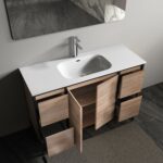 48" Rough Oak and Black Metal Frame Freestanding Single Sink Bathroom Vanity with White Ceramic Countertop - Image 7