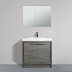 36" Cement Freestanding Bathroom Vanity with White Polymarble Countertop