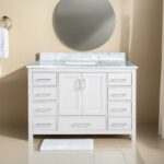 48" White Freestanding Single Sink Bathroom Vanity with Carrera Marble Countertop