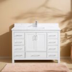48" White Freestanding Single Sink Bathroom Vanity with Calcutta Quartz Countertop