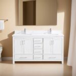 60" White Freestanding Double Sink Bathroom Vanity with Calcutta Quartz Countertop – Image 2