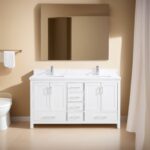 60" White Freestanding Double Sink Bathroom Vanity with Calcutta Quartz Countertop