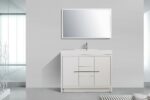 48" Glossy White Freestanding Single Sink Bathroom Vanity with White Polymarble Countertop - Image 2