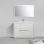 48" Glossy White Freestanding Single Sink Bathroom Vanity with White Polymarble Countertop
