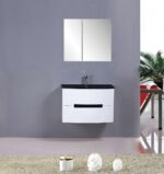 30" White Wall Mount Bathroom Vanity with Black Glass Countertop Tula