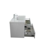 36" Glossy White Wall Mount Light-Up Bathroom Vanity with White Polymarble Countertop – Image 4