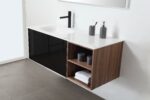 48" Walnut Wall Mount Single Sink Bathroom Vanity with Matte White Solid surface Countertop - Image 3