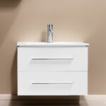 30" White Wall Mount Bathroom Vanity with White Ceramic Countertop
