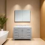 42" Grey Freestanding Bathroom Vanity with Carrera Marble Countertop Mella
