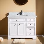 42" White Freestanding Bathroom Vanity with Carrera Marble Countertop