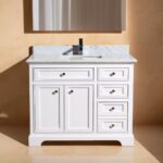 42" White Freestanding Bathroom Vanity with Calcutta Quartz Countertop