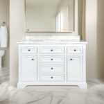48" White Freestanding Single Sink Bathroom Vanity with Carrera Marble Countertop Milan
