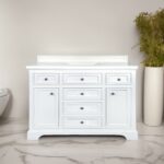 48" White Freestanding Single Sink Bathroom Vanity with Snow White Quartz Countertop