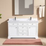 60" White Freestanding Double Sink Bathroom Vanity with Calcutta Quartz Countertop