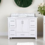42" White Freestanding Bathroom Vanity with Carrera Marble Countertop Mella