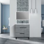 36" Cement Freestanding Single Sink Bathroom Vanity w/ White Ceramic Countertop Odessa