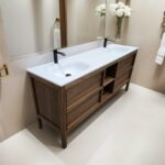 72" Natural Walnut Freestanding Double Sink Bathroom Vanity with White Solid Surface Countertop Vista – Image 6