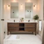 72" Natural Walnut Freestanding Double Sink Bathroom Vanity with White Solid Surface Countertop Vista