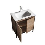 30" Rough Oak and Black Metal Frame Freestanding Single Sink Bathroom Vanity with White Ceramic Countertop - Image 4