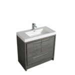 36" Cement Freestanding Bathroom Vanity with White Polymarble Countertop – Image 2