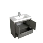 36" Cement Freestanding Bathroom Vanity with White Polymarble Countertop – Image 4
