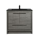 36" Cement Freestanding Bathroom Vanity with Black quartz engineered countertop – Image 2