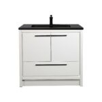 36" Glossy White Freestanding Bathroom Vanity with Black Engineered Quartz Countertop - Image 2