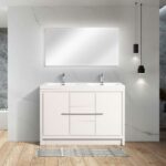 48" Glossy White Freestanding Double Sink Bathroom Vanity with White Polymarble Countertop