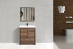 30" Walnut Freestanding Bathroom Vanity with White Polymarble Countertop – Image 2