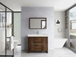 42" Walnut Freestanding Bathroom Vanity with White Polymarble Countertop