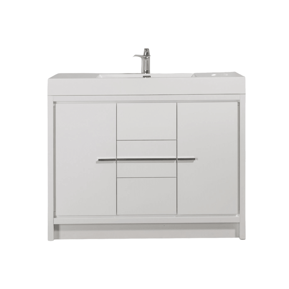 48" Glossy White Freestanding Single Sink Bathroom Vanity with White Polymarble Countertop - Image 3