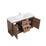 60" Walnut Freestanding Single Sink Bathroom Vanity with White Polymarble Countertop – Image 5