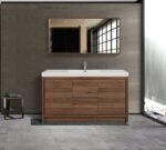 60" Walnut Freestanding Single Sink Bathroom Vanity with White Polymarble Countertop