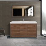 60" Walnut Freestanding Single Sink Bathroom Vanity with White Polymarble Countertop