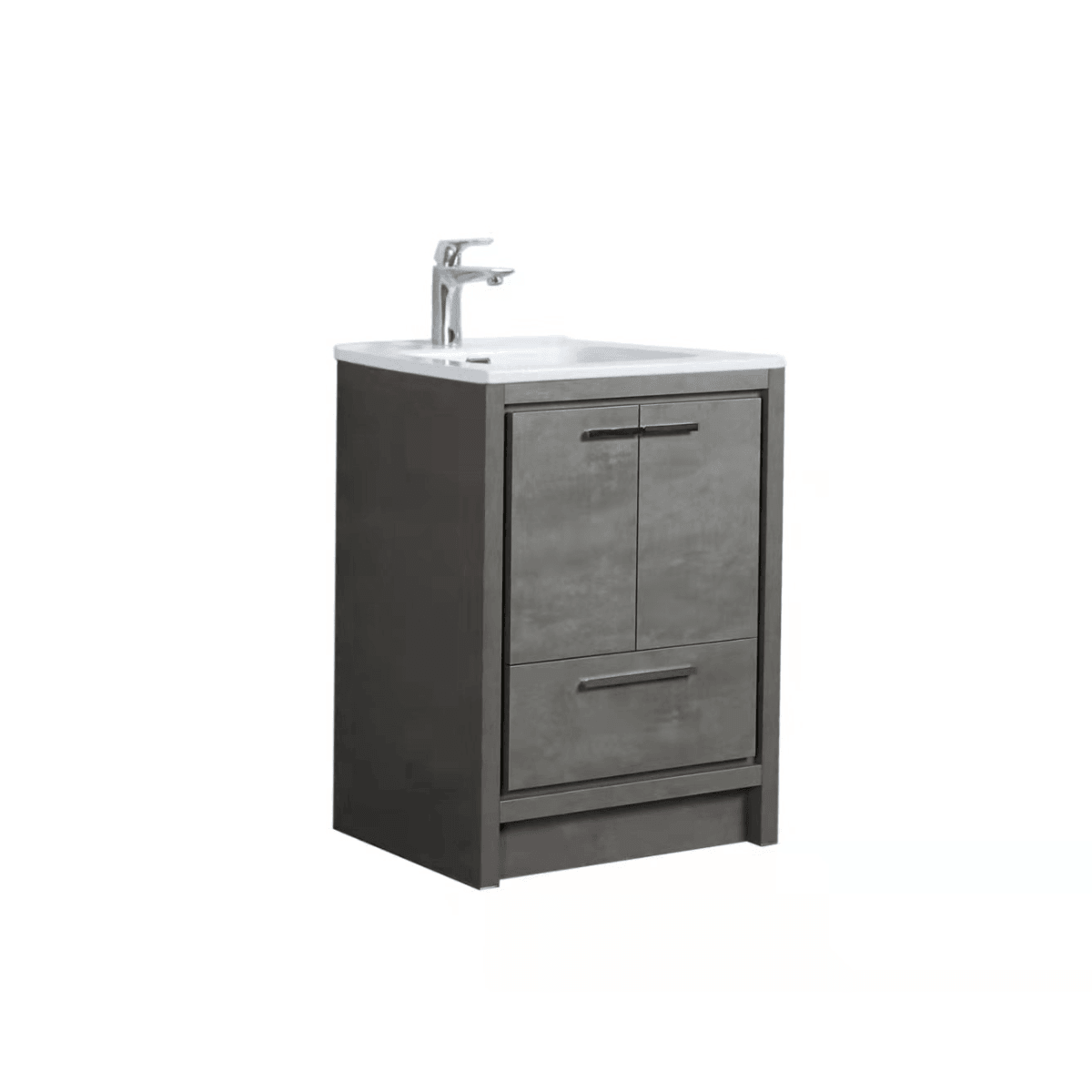 24" Cement Freestanding Bathroom Vanity with White Ceramic Countertop – Image 2