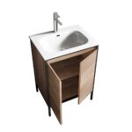 24" Rough Oak and Black Metal Frame Freestanding Single Sink Bathroom Vanity with White Ceramic Countertop - Image 4