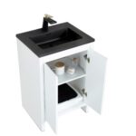 24" Glossy White Freestanding Bathroom Vanity with Black Engineered Quartz Countertop – Image 4