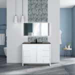 40" Glossy White Freestanding Bathroom Vanity with Black Engineered Quartz Countertop